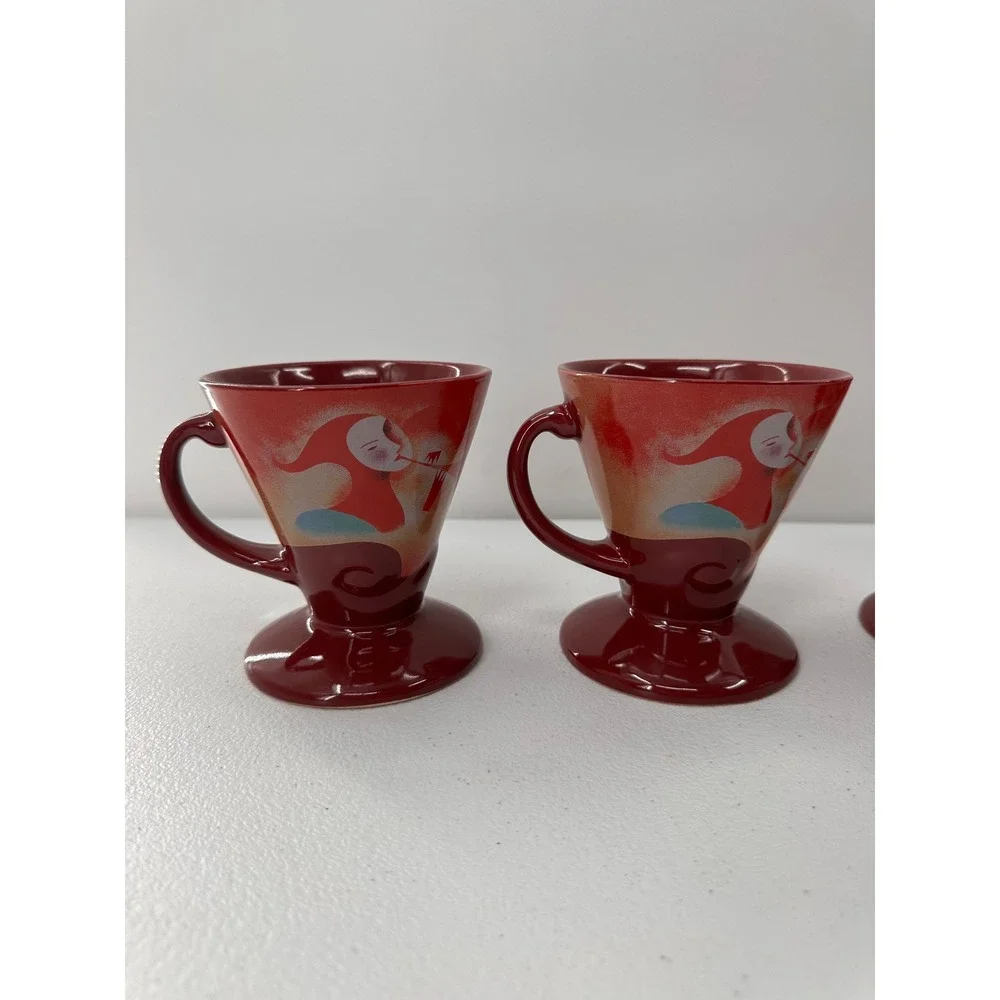 Frangelico Liqueur Mugs Set 4 Linda Spivey 1999 Burgundy Red Pedestal Coffee Cup